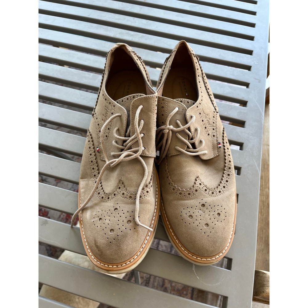 Tommy Hilfiger Tan Suede Wingtip Oxford Shoes Brogue Preppy Dress TMSURAT 12